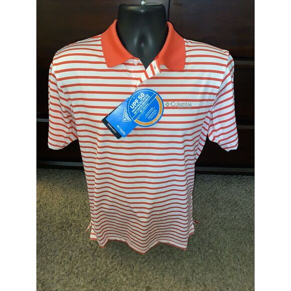 NWT Columbia Mens PFG Vented Super Skiff Cast Short Sleeve Polo Shirt Pink Small - Picture 1 of 6
